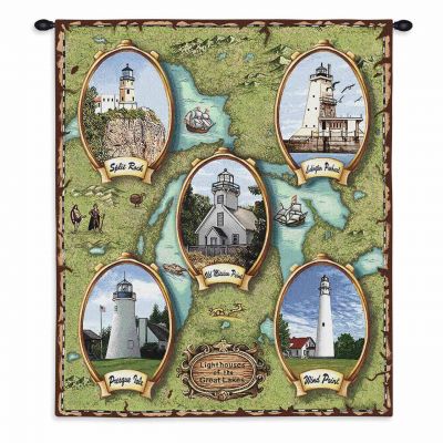 Lighthouses of the Great Lakes II Wall Tapestry 26x32 inch - 666576088462 - 2119-WH