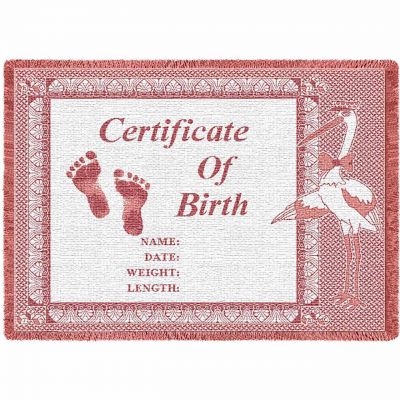 Birth Certificate Pink Small Blanket 48x35 inch - 666576709855 - 3535-A