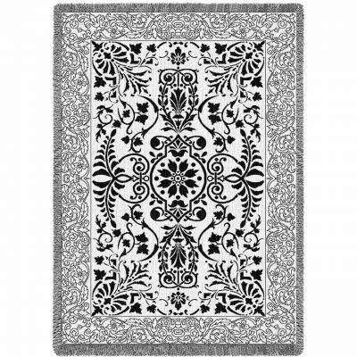 Black and White Floral Scroll Blanket 48x69 inch - 666576099000 - 4315-A