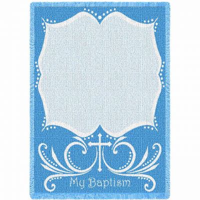 Baptismal Cross Blue Mini Blanket 35x48 inch - 666576124160 - 5879-A