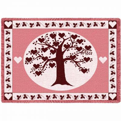 Family Tree Heart Cranberry Blanket 48x69 inch - 666576000815 - 4525-A