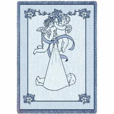 New Angel and Baby Blue Small Blanket 48x35 inch - 666576015628 - 4482-A