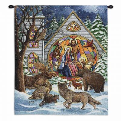 Snowfall Nativity Wall Tapestry 34x26 inch - 666576696001 - 5149-WH