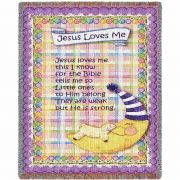 Jesus Loves Me Purple Border Small Blanket 35x54 inch