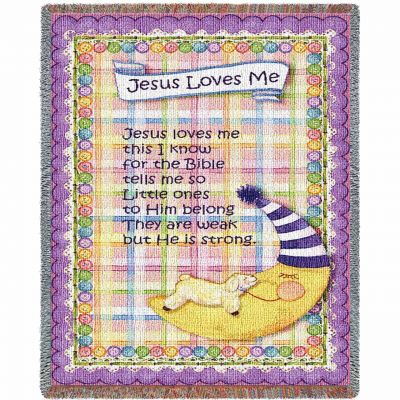 Jesus Loves Me Purple Border Small Blanket 35x54 inch - 666576077350 - 3365-T