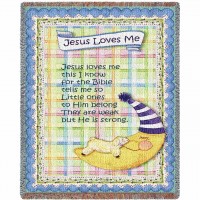 Jesus Loves Me Blue Border Small Blanket 35x54 inch