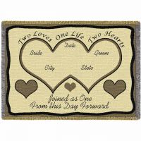 Two Hearts Neutral Blanket 69x48 inch