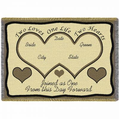 Two Hearts Neutral Blanket 69x48 inch - 666576075400 - 3264-A