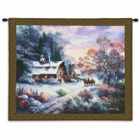 Snowy Evening Wall Tapestry by Artist James Lee 34x26 inch