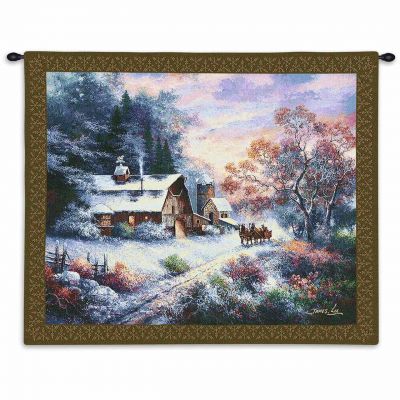Snowy Evening Wall Tapestry by Artist James Lee 34x26 inch - 666576058830 - 2525-WH