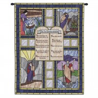 Ten Commandments Stained Glass Wall Tapestry 34x26 inch