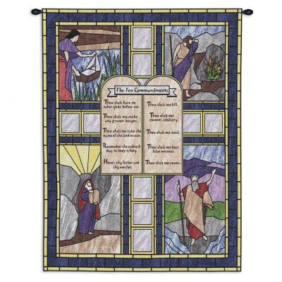 Ten Commandments Stained Glass Wall Tapestry 34x26 inch - 666576695899 - 280-WH