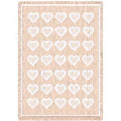 Basketweave Hearts Chenille Natural Blanket 48x68 inch - 666576082187 - 3556-A