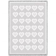 Basketweave Hearts White Chenille Natural Small Blanket 48x35 inch