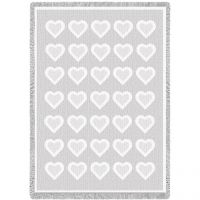 Basketweave Hearts White Chenille Natural Small Blanket 48x35 inch
