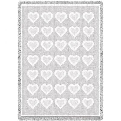 Basketweave Hearts White Chenille Natural Small Blanket 48x35 inch - 666576082224 - 5998-A