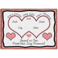Two Hearts Pink Blanket 69x48 inch