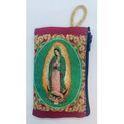 Small Rosary Pouch -û Our Lady of Guadalupe with a Red Background (3" x 4")