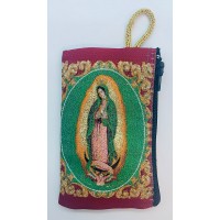 Small Rosary Pouch - Our Lady of Guadalupe with a Red Background (3" x 4")