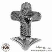 Pewter 1st Holy Communion Cross and Holy Water Font (6" x 4")