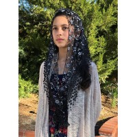Cherry Blossom Church Veil BLACK (48" x 13")