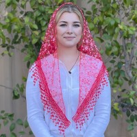 Cherry Blossom Church Veil RED (48" x 13")
