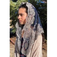 Ave Maria Spanish Lace Veil DARK BLUE & BEIGE (48" x 23") Ave Maria Spanish Lace Veil DARK BLUE & BEIGE (48" x 23")