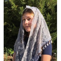 Rain Drops Floral Church Veil GRAY (60" x 20")