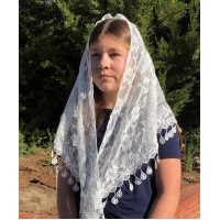 Rain Drops Floral Church Veil WHITE (60" x 20") Rain Drops Floral Church Veil WHITE (60" x 20")