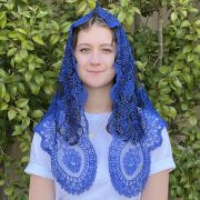 AVE MARIA Spanish Lace Chapel Veil BLACK and BLUE (48" x 23")