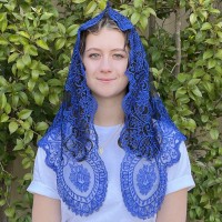 AVE MARIA Spanish Lace Chapel Veil BLACK and BLUE (48" x 23") AVE MARIA Spanish Lace Chapel Veil BLACK and BLUE (48" x 23")