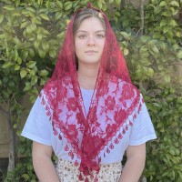 Rain Drops Floral Church Veil RED (60" x 20") Rain Drops Floral Church Veil RED (60" x 20")