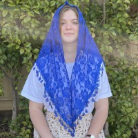 Rain Drops Floral Church Veil BLUE (60" x 20") Rain Drops Floral Church Veil BLUE (60" x 20")