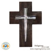 Pewter Cross Mounted on a Wooden Cross (10" x 7.5")