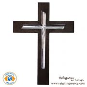 Pewter Cross Mounted on a Wooden Cross (19.5" x 14.5")