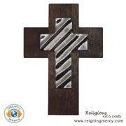 Pewter Wavey Cross Mounted on a Wooden Wall Cross (10" x 7.5")