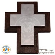 Pewter Cubistic Cross on a Wooden Cross (15" x 13")