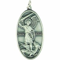 2 Pack -1 1/2in. Saint Michael Antique Silver Pendant w/Chain 2 Pack -1 1/2in. Saint Michael Antique Silver Pendant w/Chain