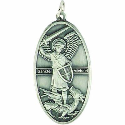 1 1/2in. Saint Michael Antique Silver Pendant w/Chain - (Pack of 2) -  - P-08