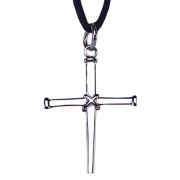 1 1/4in. Stainless Steel Jesus Three Nail Cross on a Cord