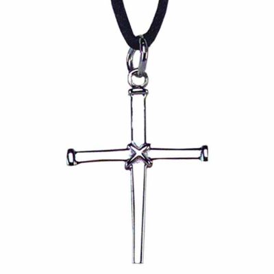 1 1/4in. Stainless Steel Jesus Three Nail Cross on a Cord -  - J-16