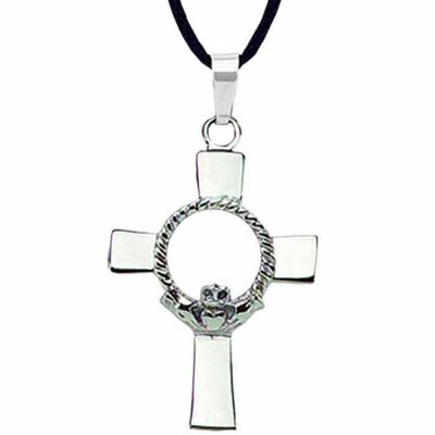 1in. Stainless Steel Claddagh Cross on a Cord -  - J-17