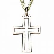 3/4in Solid Antiqued & Polished Pewter Open Cross, on Chain - 2Pk