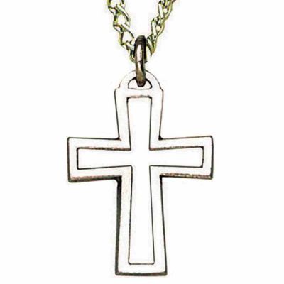 3/4in Solid Antiqued & Polished Pewter Open Cross, on Chain - 2Pk -  - P-107