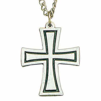 Antiqued & Polished Pewter Flared Cross Necklace w/Chain - 2Pk -  - P-012