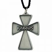 Antiqued Silver Plated Kairos Cross Necklace w/33in. Black Cord - 2Pk