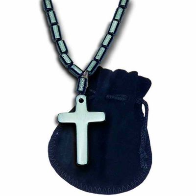 Beaded Hematite Cross Pendant w/Suede Pouch - (Pack of 2) -  - Y-03