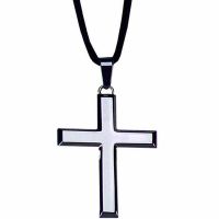 Beveled Edge Stainless Steel Latin Cross Necklace with Cord