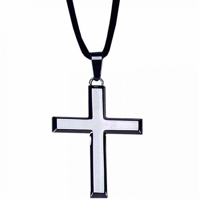 Necklaces : Beveled Edge Stainless Steel Latin Cross Necklace