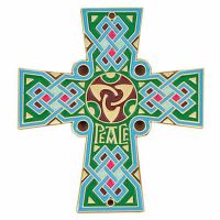 Bronze Celtic Cross House Blessing Wall Plaque Green & Blue